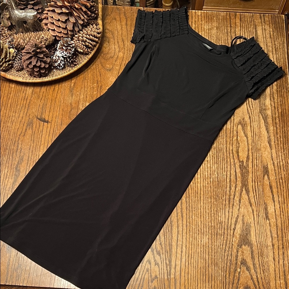Tribal Black Extensible Stretch Dress with Ruffled Sleeves